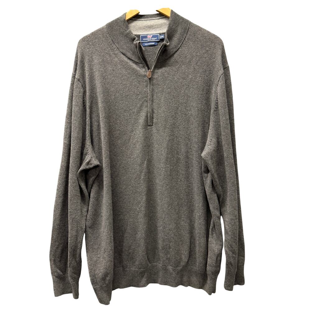 Vineyard Vines Sweater Mens 2XL Gray 1/4 Zip Cotton‎ Cashmere Palm Beach Knit